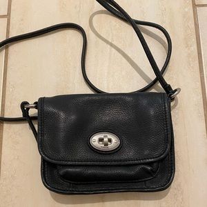 Black Leather Mini Fossil Crossbody Bag